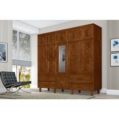 Guarda Roupa Casal Chicago 11 Portas de Abrir 4 Gavetas Madeira Maciça Castanho Mais Madeira