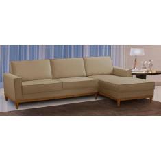 Sofá 3 Lugares 2,60m Living com Chaise Lavinia Linho Bege Adonai Estofados