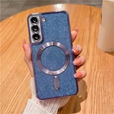 Capa de telefone com brilho magnético chapeado para Samsung Galaxy S24 S23 S21 FE S22 Plus Ultra Soft TPU capa traseira, roxo claro, para Samsung S23 Plus