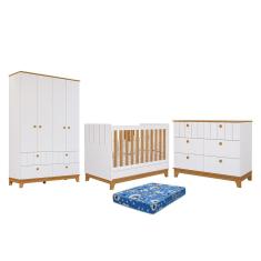 Dormitório Biscoito Guarda Roupa, Cômoda e Berço com Colchão Physical - Permóbili Baby