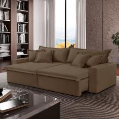 Sofá Cama Áustria 3 Lugares Retrátil Reclinável 230cm Veludo Marrom