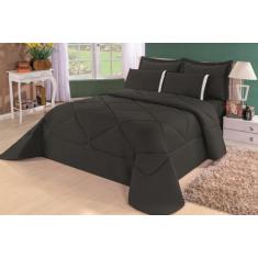 Kit Edredom + Lençol Dupla Face Casal Queen 6 Pç Preto - Confecções ev