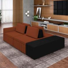 Sofá Ilha com Encosto e Almofadas Móveis Olimpo 285cm Modulado Linho/P