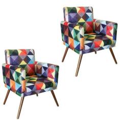 Kit 02 Poltronas Decorativa  Nina Rodapé Suede Triangulo Colorido - JB