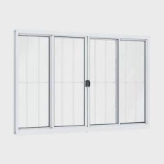 Janela de Alumínio de Correr Central 4 Folhas Com Grade 100x200cm Riobras