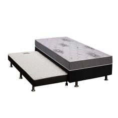 Cama Box c/Auxiliar Solteiro: Colchão Espuma Polar D33 Pérola Premium + Base crc Rústico Black(88x188)