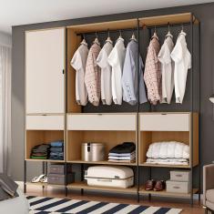 Guarda-Roupa Closet Modulado Maverick 1 Porta 3 Gavetas Carvalho e Off White 206 cm
