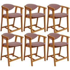 Kit 06 Banquetas Baixa Para Cozinha Sala Jantar Bancada Cecília L02 Suede Rosê - Lyam Decor