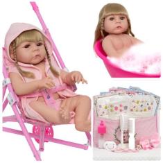 Boneca Reborn Abigail 100% Silicone Com Carrinho Bolsa Itens - Cegonha
