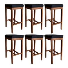 Kit 6 Banquetas Alta Bali Estofada Moderna 74 Cm Madeira Maciça Suede 