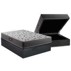 Cama Box Baú Casal: Colchão Espuma Herval D28 Black Double Face + Base Crc Suede Gray(138X188)