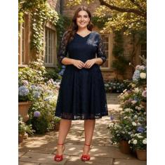 Vestido Plus Size 36 Renda Batizado Festa Madrinha Civil Noite - Bella