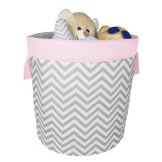 Cesto Organizador De Brinquedos Chevron Com Rosa