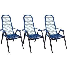 Kit 3 Cadeiras De Área E Varanda Fio Azul Fortmix