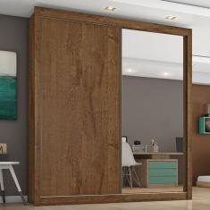 Guarda Roupa Solteiro com Espelho 2 Portas 4 Gavetas - Zurique-Braúna - Móveis Europa