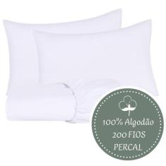 Jogo de Algodão King Percal 200 Fios Lençol com Fronha Cores Neutras D