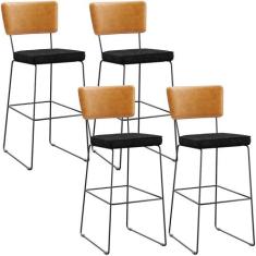 Kit 04 Banquetas Altas Sala De Jantar Fixa Allana L02 Sintético Whisky