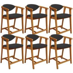 Kit 06 Banquetas Baixa Para Cozinha Sala Jantar Bancada Cecília L02 Su