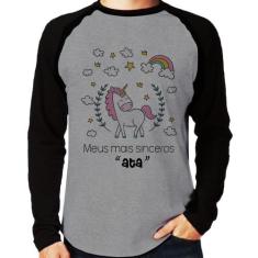 Camiseta Raglan Meus mais sinceros "ata" Manga Longa - Foca na Moda, C