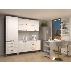 Armário de Cozinha Completa 5 Peças com Tampo e Bancada com Painel Safira Luciane Móveis