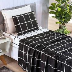 Jogo De Cama Lençol Minimalista Solteiro 03 Peças Micropercal 200 Fios Premium Preto