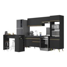 Armário de Cozinha com Bancada/mesa Gourmet Veneza Multimóveis Mp2174 Preto/dourado
