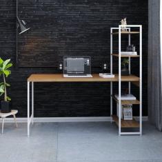 Escrivaninha com Estante 4 Prateleiras Estilo Industrial 150cm Active Yescasa Lâmina Mel / Est.Branca