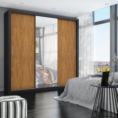 Guarda-roupa Casal 4 Espelhos 3 Portas de Correr 4 Gavetas Max Plus Espresso Móveis Preto Cinamomo