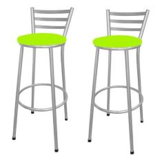 Kit 2 Banco Banqueta Alta Bar Gourmet Encosto Chapa Prata - Moveraço