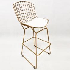 Banqueta Alta para Cozinha Bertoia maciça cor Dourado fosco assento br
