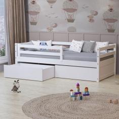 Cama Solteiro Eco Com 02 Gavetas E Grade De Proteção Madeira Maciça Branco Mobilistore