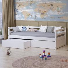 Cama Solteiro Eco Com 02 Gavetas Madeira Maciça Branco Mobilistore
