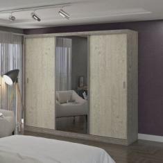 Guarda Roupa Casal com Espelho 3 Portas de Correr 4 Gavetas 1905E1 Foscarini Branco/Marfim Areia