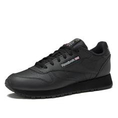 Reebok Tênis de couro clássico para meninas e meninos para crianças, crianças pequenas ou grandes, tênis para meninas ou meninos, Preto, 17