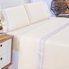 Jogo De Lençol Casal 4 Peças Basic Percal 180 Fios Lese Bordado Inglês - Palha