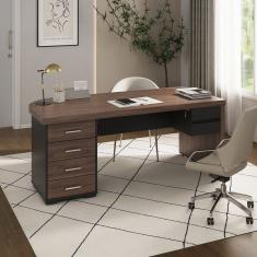 Mesa Para Escritório Em Tamburato Com 6 Gavetas Charuto Preto