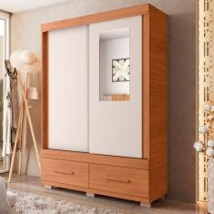 Guarda-roupa Solteiro Com Espelho 2 Portas De Correr 2 Gavetas Sereno Freijó-off White