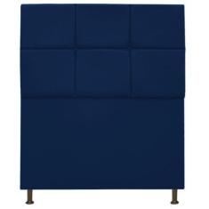 Cabeceira Estofada Damares 90 cm Solteiro Com Botonê Suede Azul Marinh