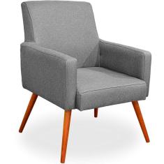 Poltrona Para Sala De Estar Maria W01 Linho Cinza Lyam Decor