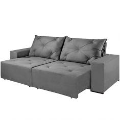 Sofá Opala 4 Lugares Retrátil Reclinável Suede Mundial Estofados Cinza Clássico