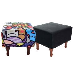 Kit com 2 Puff Banqueta 40x40cm Quadrado Decorativo Pés Madeira
