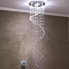 LUSTRE ESPIRAL,COM 1,30 M DE ALTURA,BASE INOX DE 30CM DE DIÂMETROS CRISTAIS DE 40MM LEGÍTIMOS K9