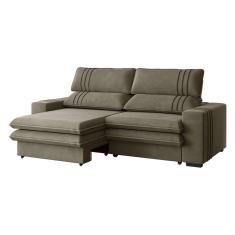 Sofá 2 Lugares Retrátil Noruega 180 cm Veludo Cappuccino Pés Tabaco - D`Rossi