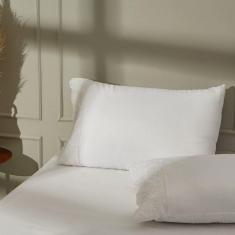 Jogo de Cama 3 Peças Acetinado Bordado Inglês Branco LMPeter Casal