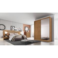 Guarda Roupa Solteiro com Espelho MDF 3 Gavetas - Virtus -Cumaru - Móveis Novo Horizonte