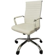 CADEIRA GIRATÓRIA OFFICE ESTEIRINHA CONFORT RIVATTIs EM PU BRANCO BASE RODÍZIO CROMADO