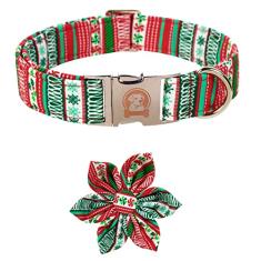MR. CHUBBYFACE Coleira de cachorro de flor xadrez de natal para menino menina cães ajustável vermelho verde coleira de cachorro com flor para cães pequenos médios grandes