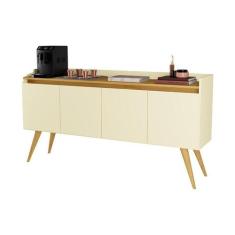 Aparador Buffet Sala Gold 4 Portas com Pés de Madeira Maciça - Móveis 