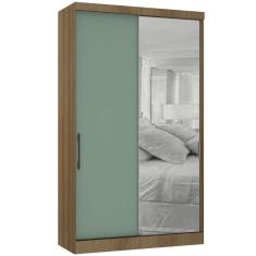 Guarda Roupa Modulado 134,50cm 2 Portas De Correr Com Espelho Paris Avelã Pf Com Verde Pf