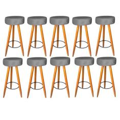 Kit 10 Banqueta Alta Flora Pés Palito em Madeira Caramelo  Bar Bistrô 